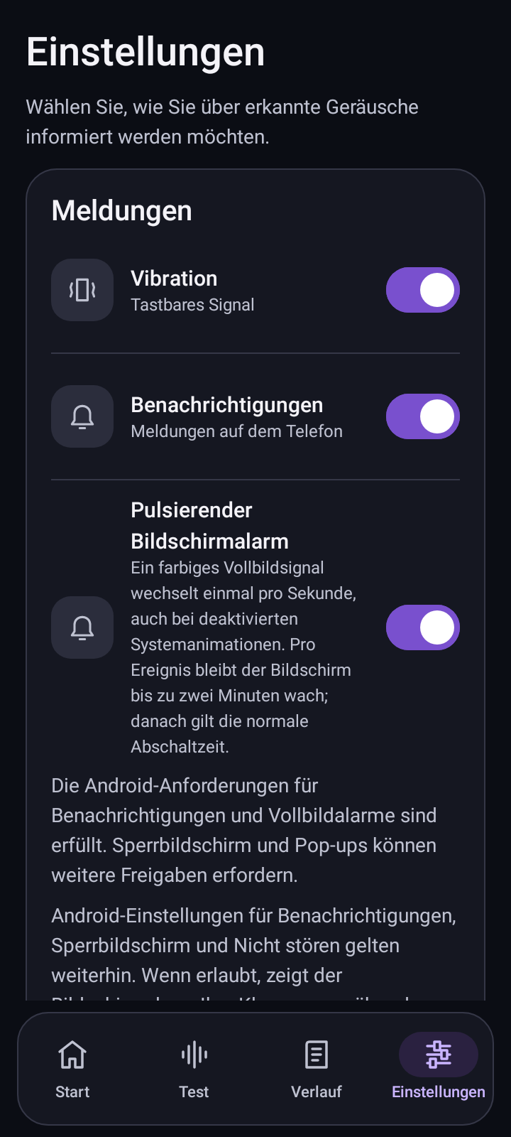 Einstellungen von Sound Beacon
