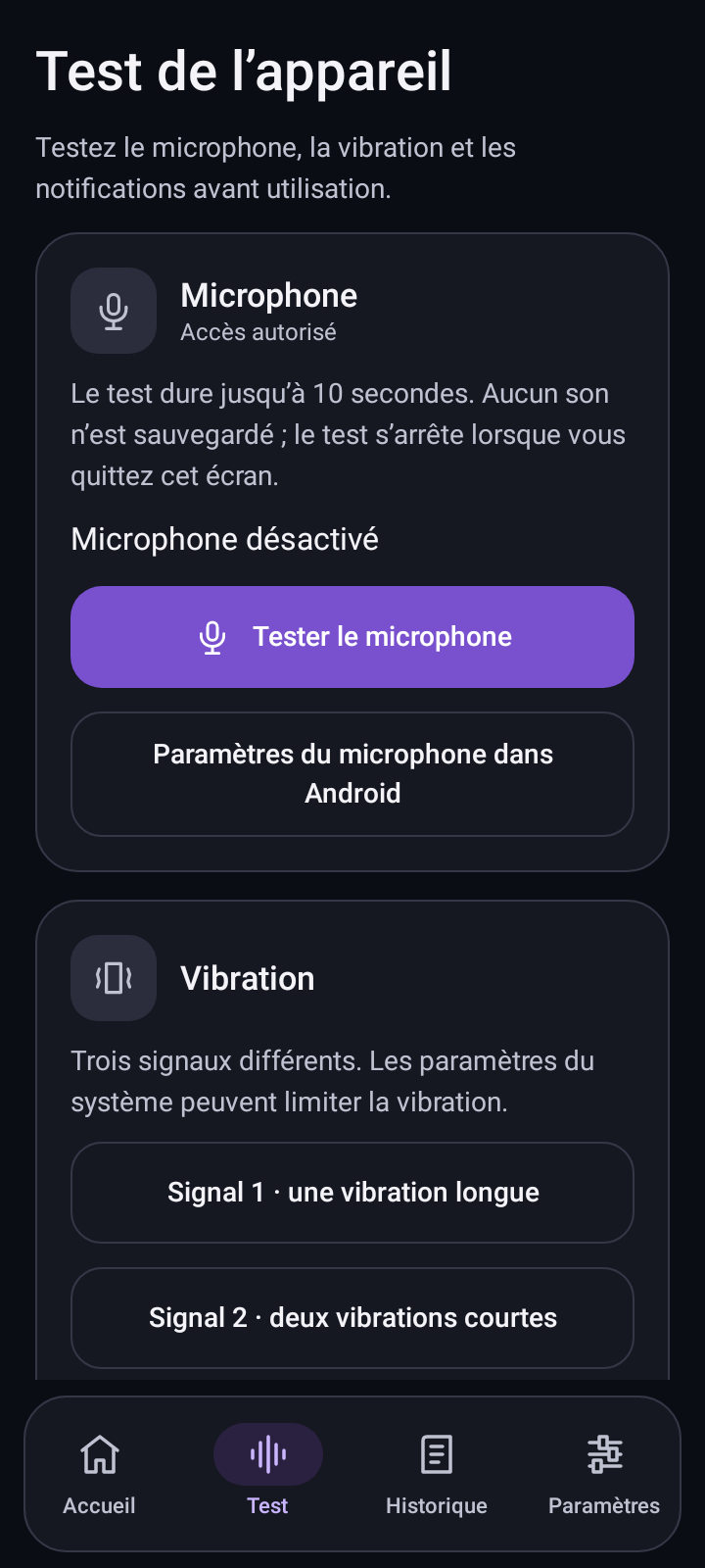 Écran de vérification de l’appareil dans Sound Beacon