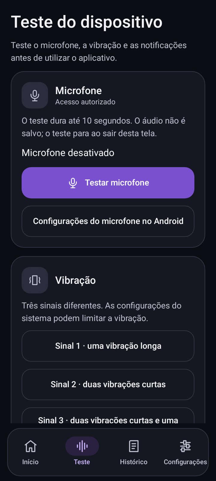 Tela de verificação do dispositivo no Sound Beacon