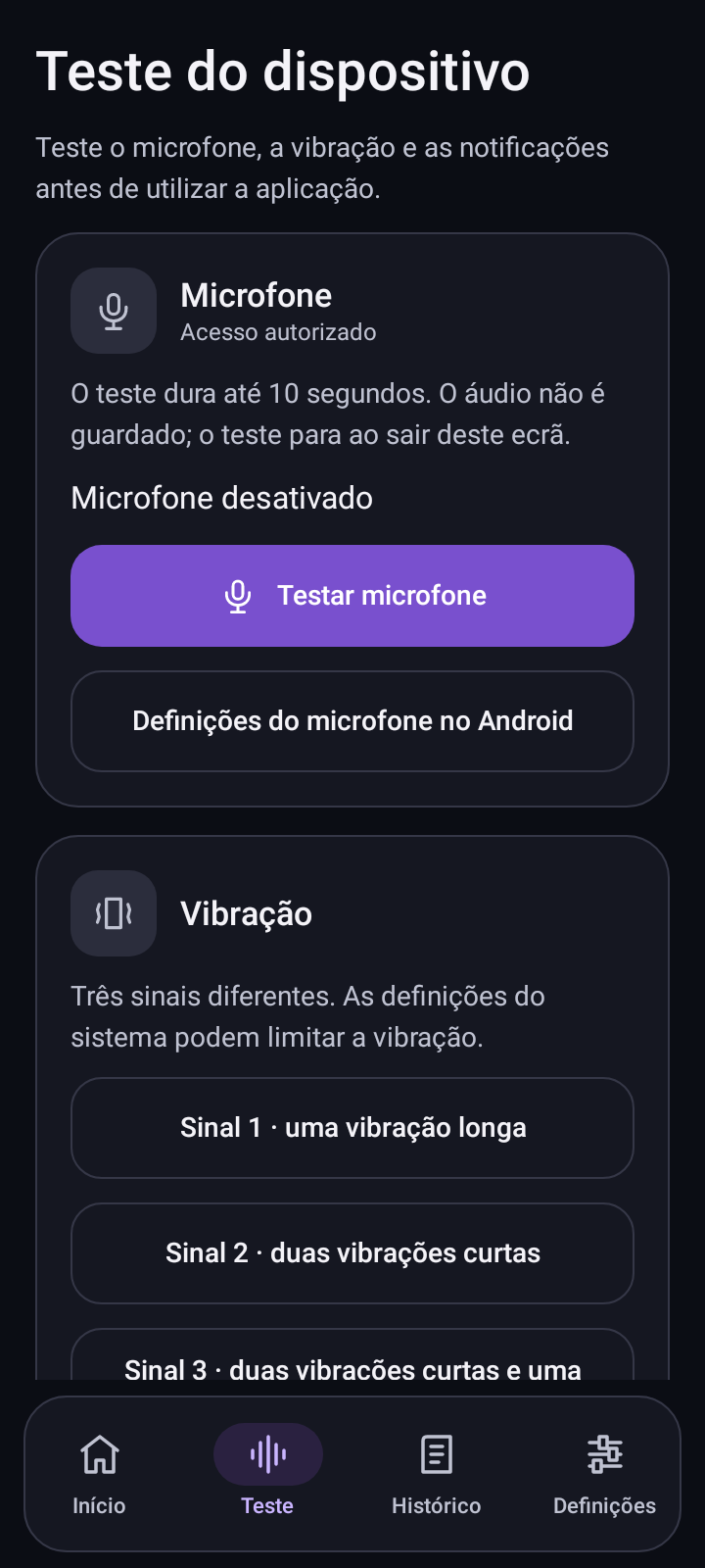 Ecrã de verificação do dispositivo no Sound Beacon